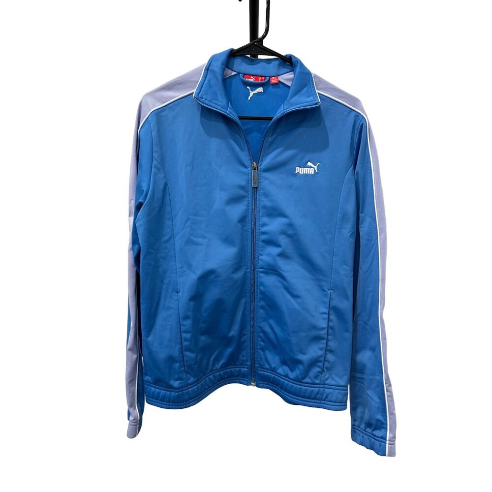 Vintage Puma Womens Track Jacket Size L Full Zip Blue White Stripes